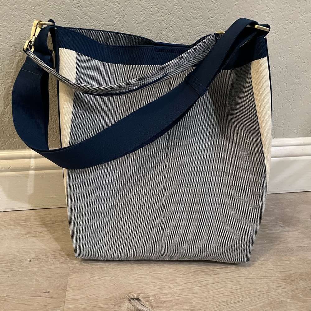 Rothy’s brand new bucket bag. In River Blue